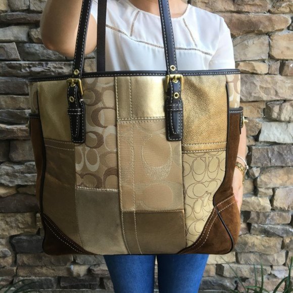 Coach Handbags - Coach Patchwork Gold Brown Metallic Tote